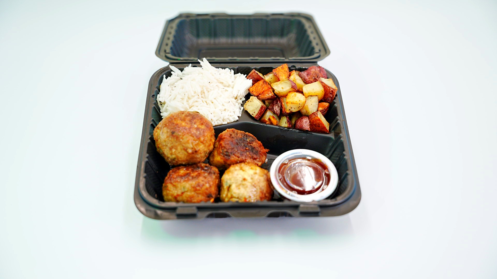 Hickory Brown Sugar Meatballs W/Potatoes & Rice