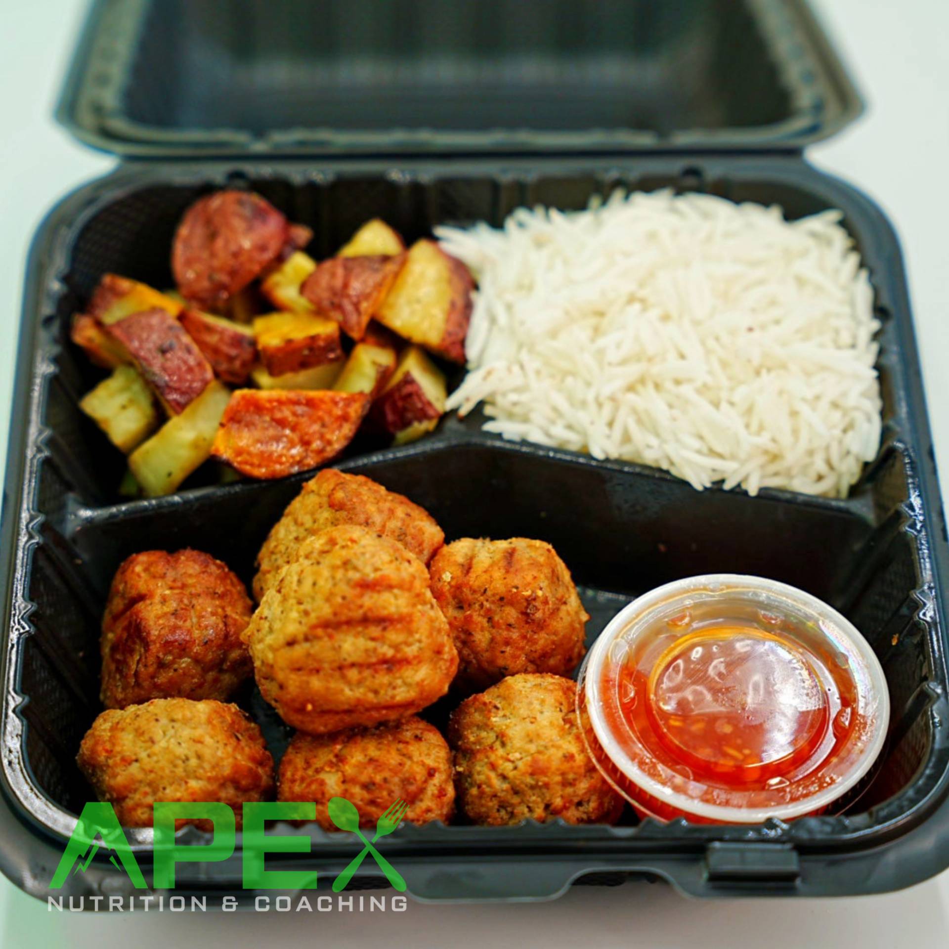 Sweet Chili Meatballs w/Potatoes & Rice