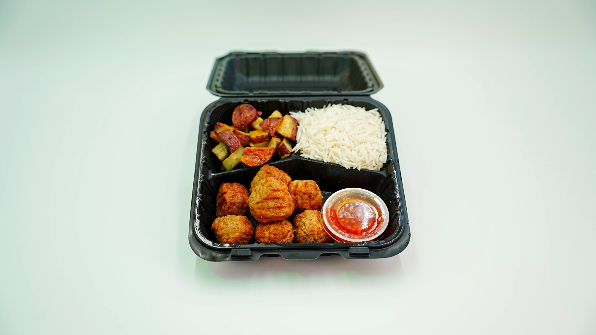 Sweet Chili Meatballs w/Potatoes & Rice